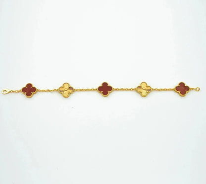 DIANA CLOVER  5 MOTIFS CARNELIAN GOLD BRACELET