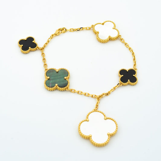 DIANA CLOVER BRACELET 5 MOTIFS ONYX MOP