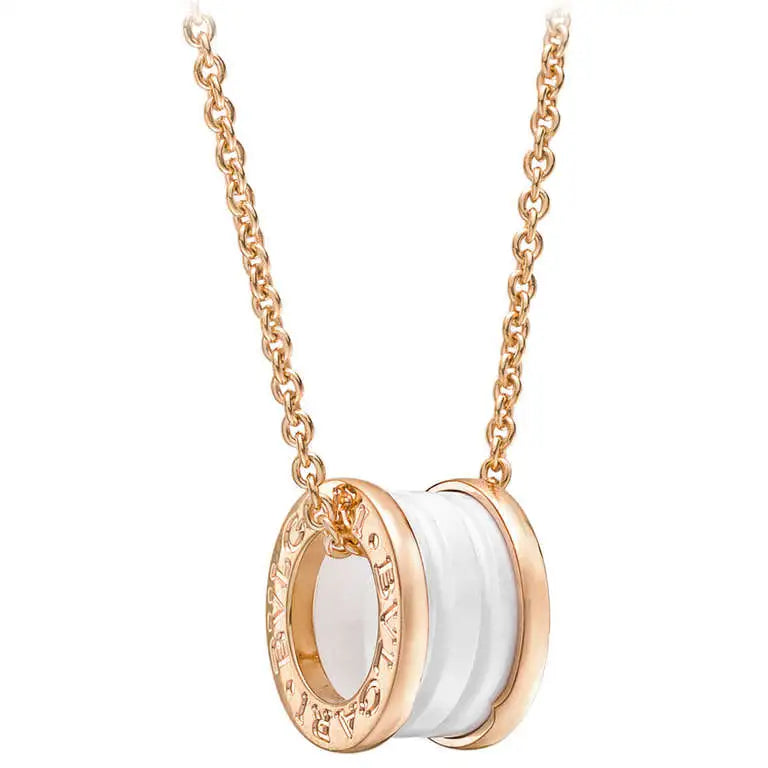 DIANA ZERO 1 WHITE CERAMIC PINK GOLD DIAMOND NECKLACE