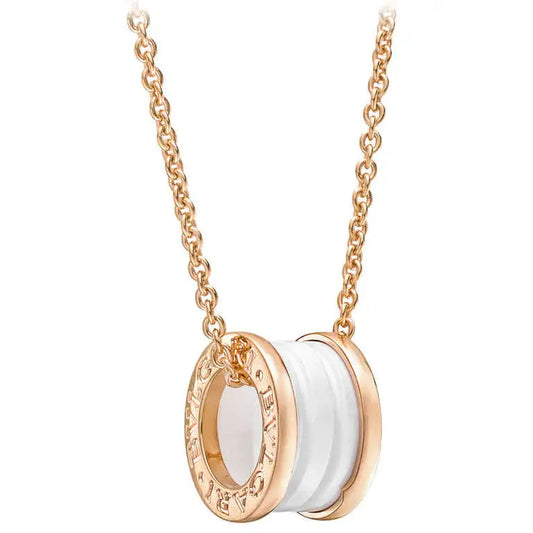 DIANA ZERO 1 WHITE CERAMIC PINK GOLD DIAMOND NECKLACE
