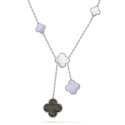 DIANA CLOVER MOP CHALCEDONY NECKLACE SILVER 6 MOTIF