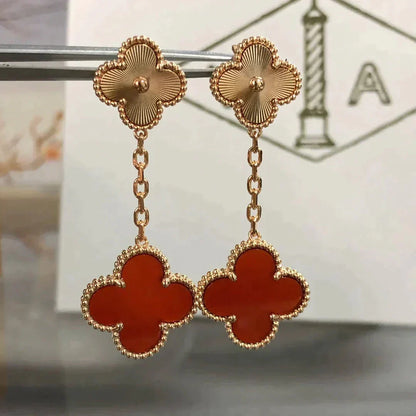 DIANA CLOVER 2 MOTIF  LASER CARNELIAN EARRINGS