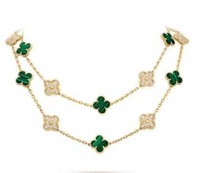 DIANA CLOVER 20 MOTIFS MALACHITE DIAMOND NECKLACE