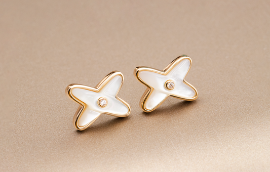 DIANA JEUX DE WHITE MOP PINK GOLD DIAMOND EARRINGS