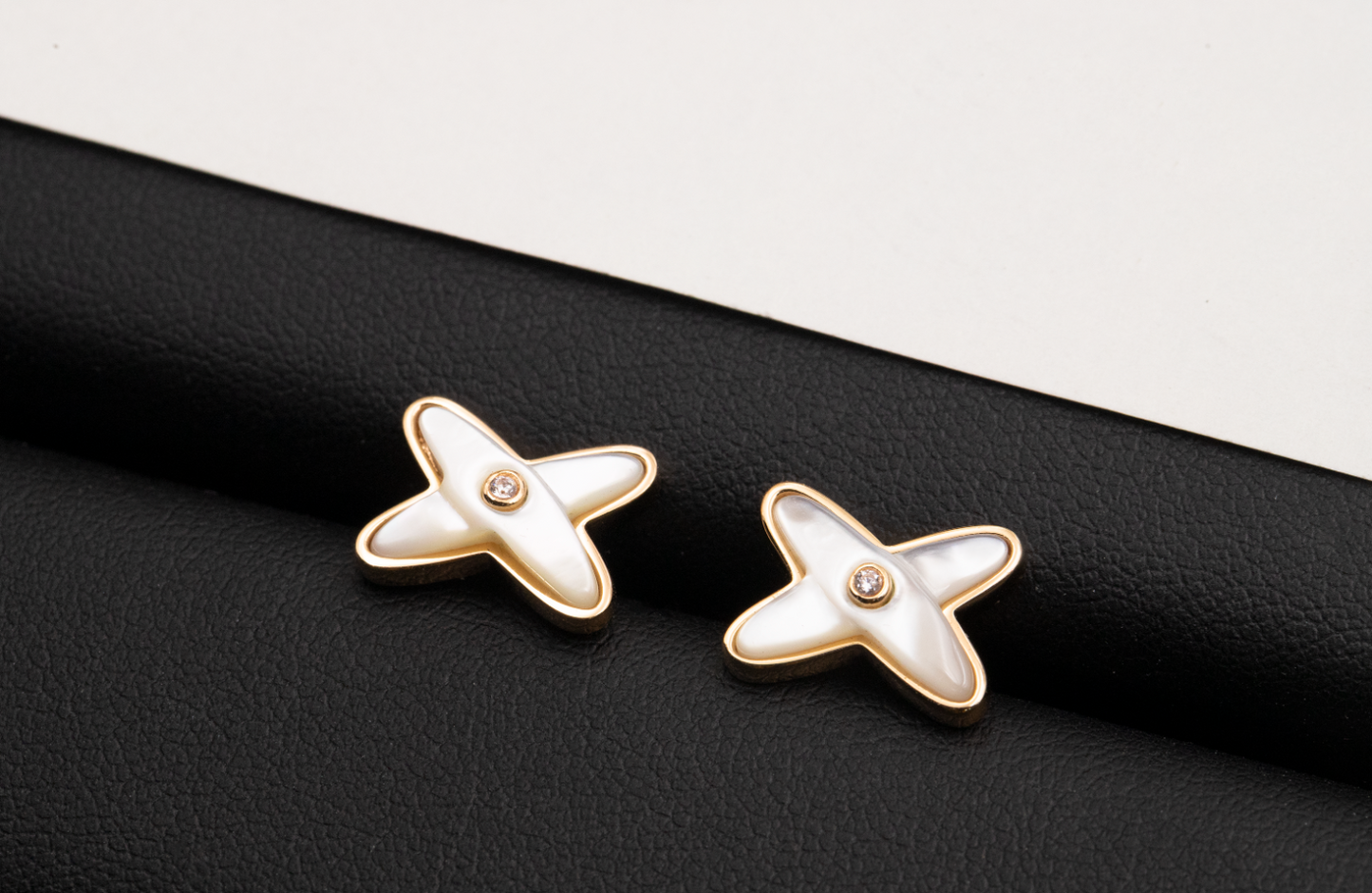 DIANA JEUX DE WHITE MOP ROSE GOLD DIAMOND EARRINGS