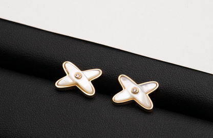 DIANA JEUX DE WHITE MOP ROSE GOLD DIAMOND EARRINGS