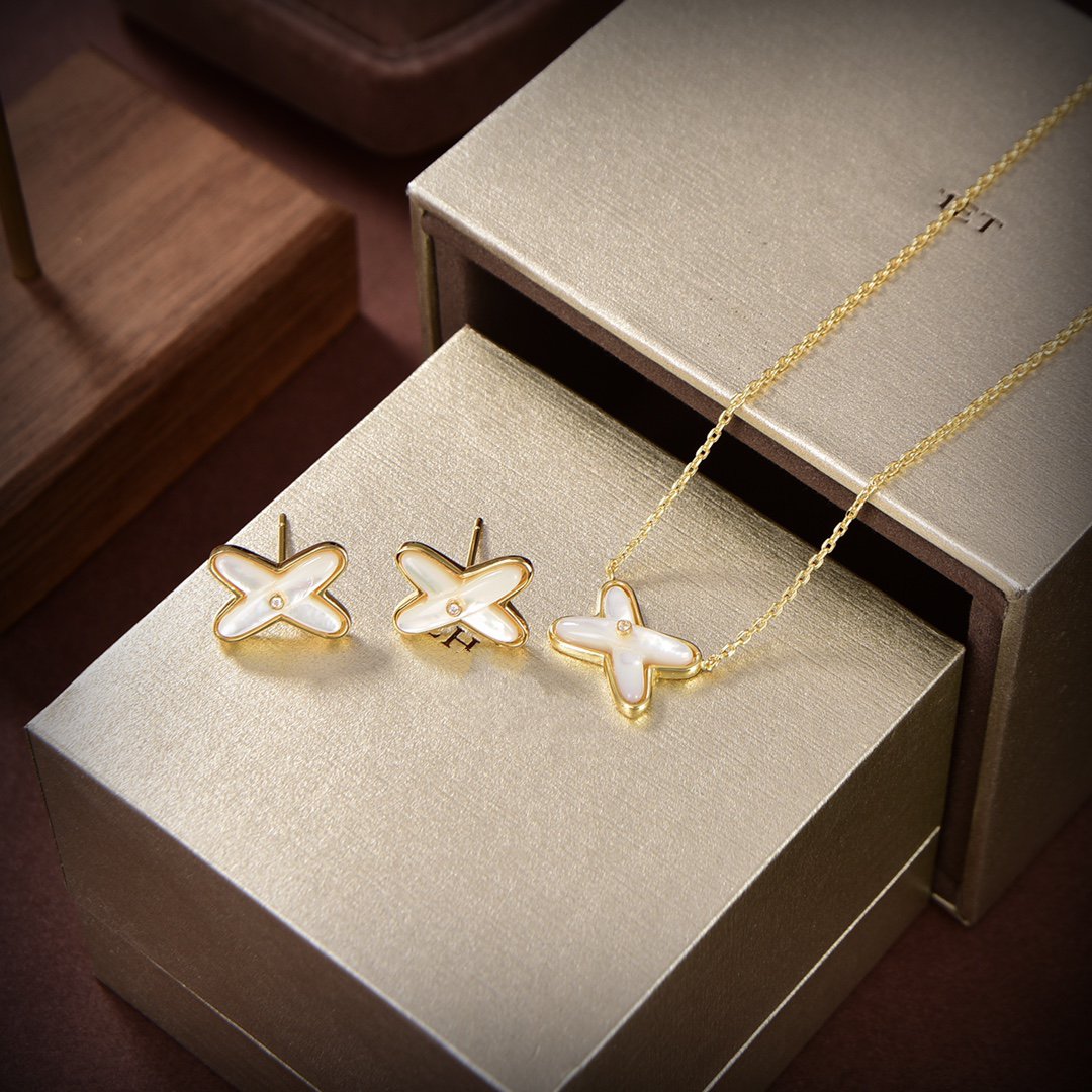 DIANA JEUX DE WHITE MOP GOLD DIAMOND EARRINGS