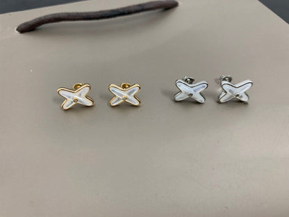 DIANA JEUX DE WHITE MOP SILVER DIAMOND EARRINGS