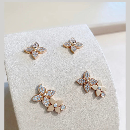 DIANA STAR BLOSSOM STUD EARRINGS PINK GOLD DIAMONDS