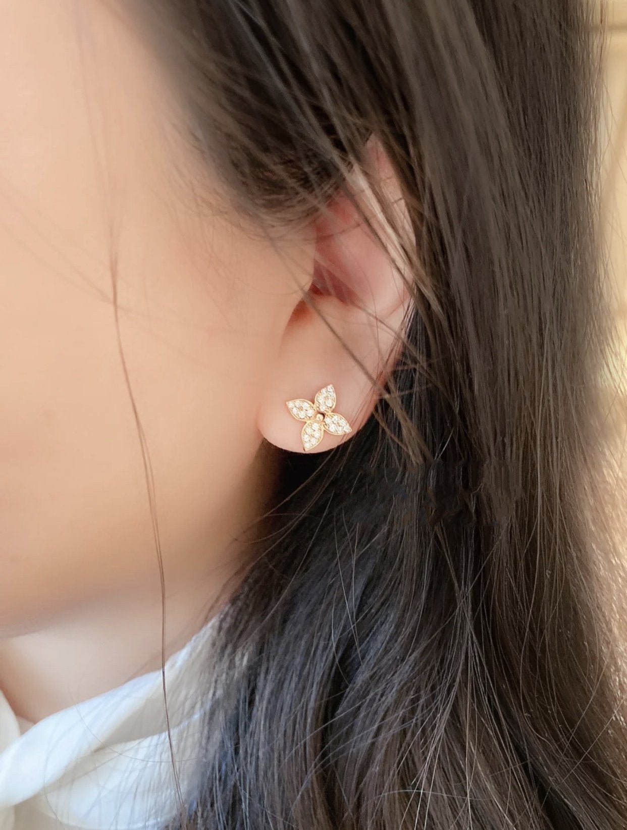 DIANA STAR BLOSSOM STUD EARRINGS PINK GOLD DIAMONDS