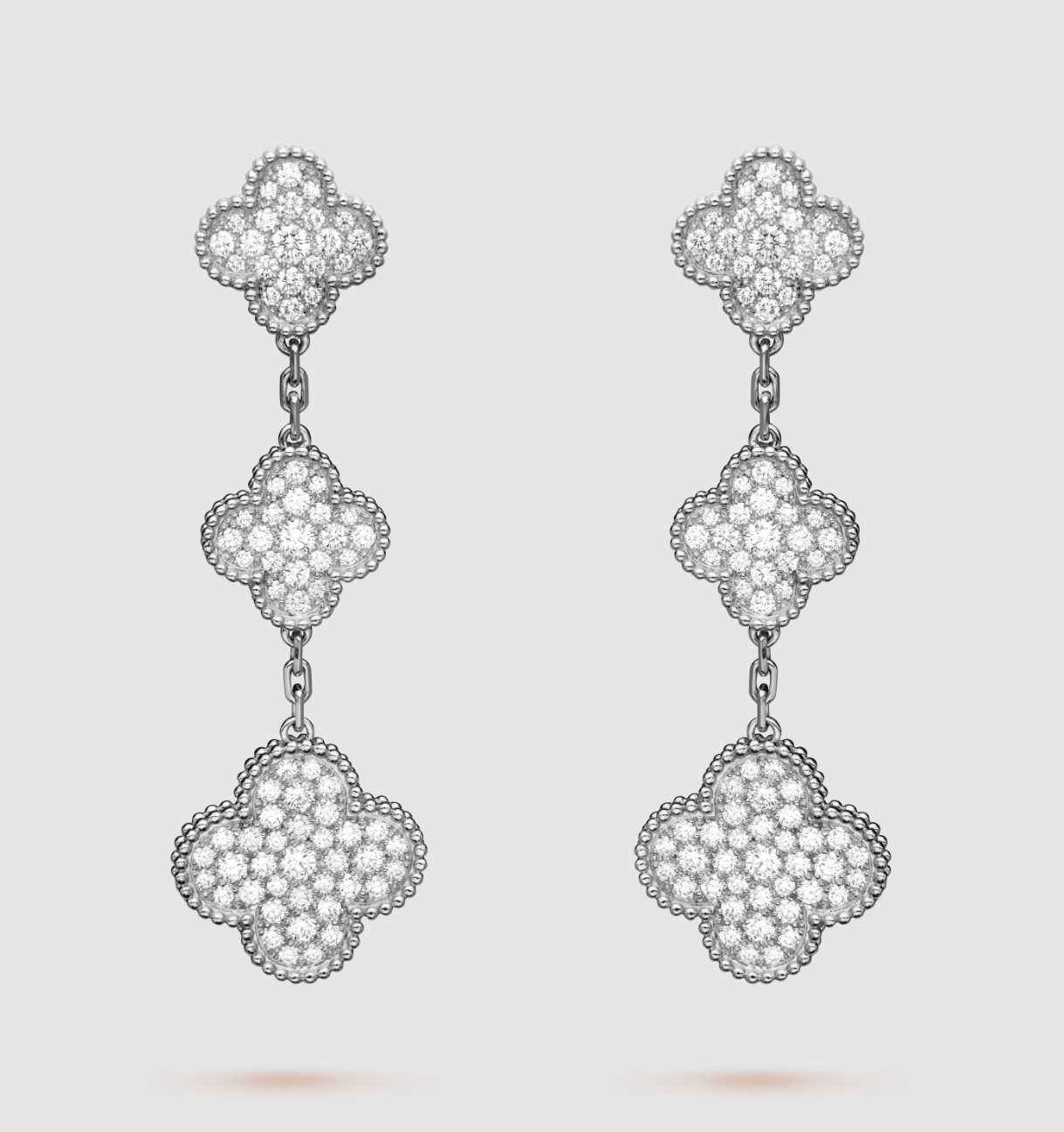 DIANA CLOVER 3 MOTIF DIAMOND SILVER DROP EARRINGS