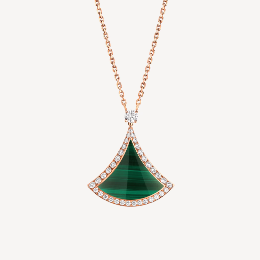 DIANA DREAM MALACHITE DIAMOND PAVED PINK GOLD NECKLACE