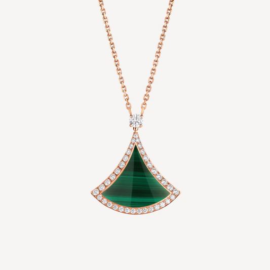 DIANA DREAM MALACHITE DIAMOND PAVED PINK GOLD NECKLACE