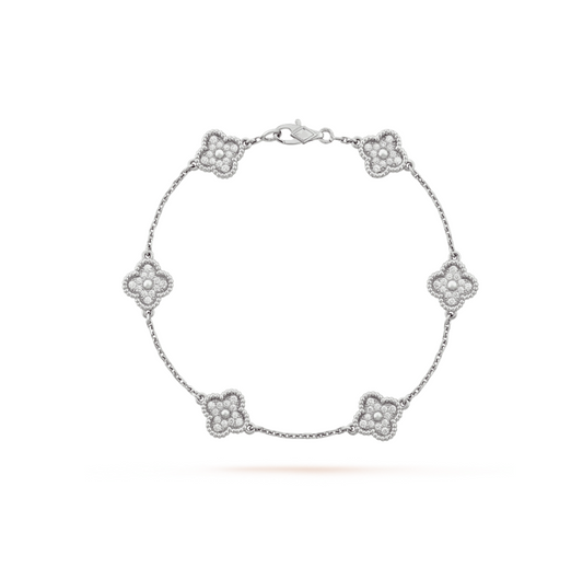 DIANA CLOVER 6 MOTIF SILVER DIAMOND BRACELET