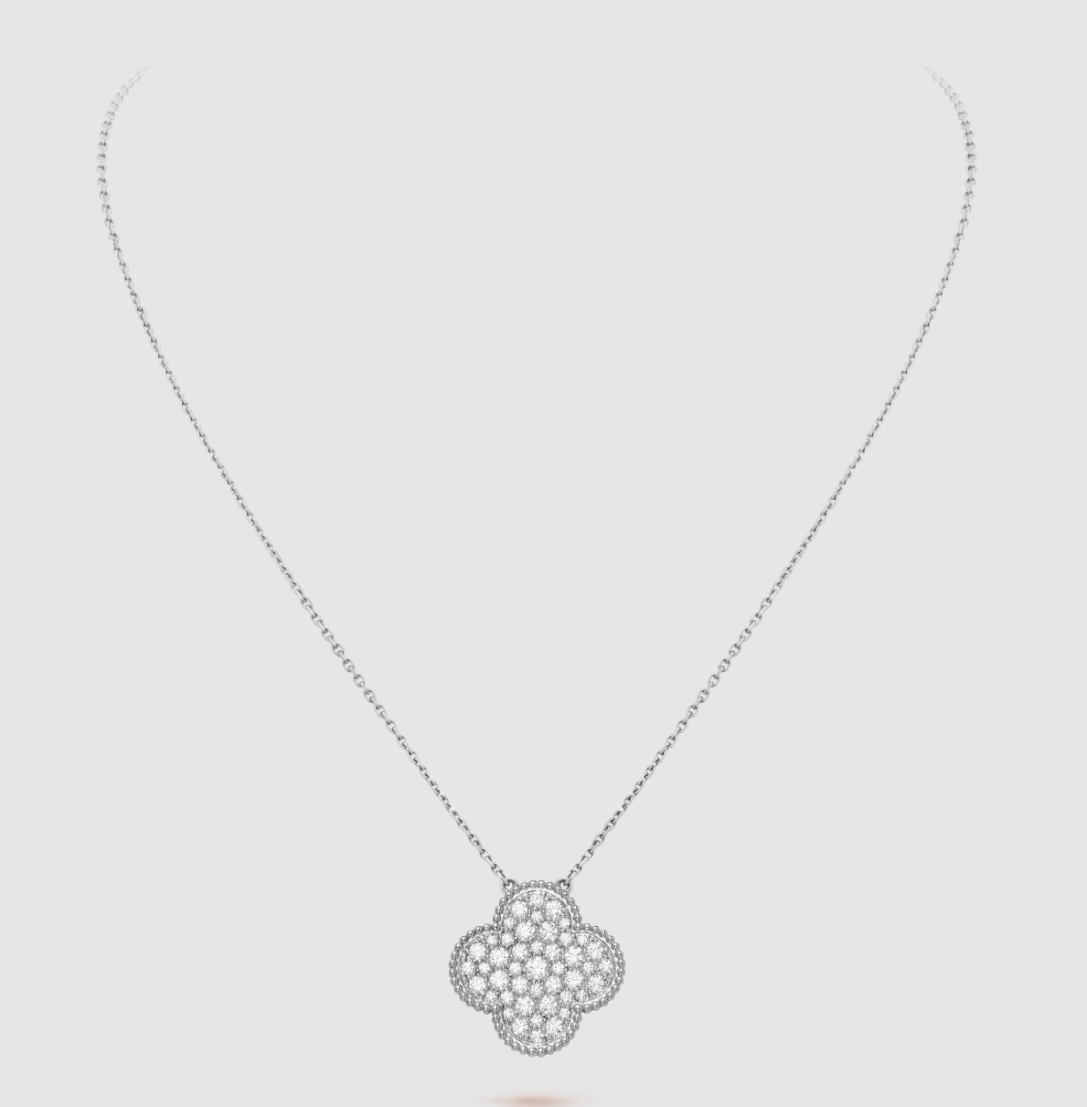 DIANA CLOVER 25MM LARGE PENDANT DIAMOND PAVED SILVER NECKLACE