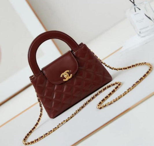 cc 24a nano 19cm kelly shopper bag burgundy lambskin