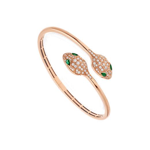 DIANA SERPENTI BRACELET PINK GOLD MALACHITE DIAMOND DOUBLE SNAKE
