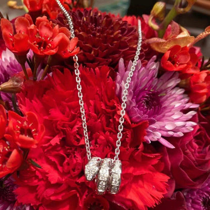 DIANA SERPENTI SILVER NECKLACE DOUBLE RING DIAMOND