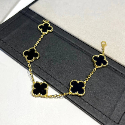 DIANA CLOVER  5 MOTIFS BLACK ONYX BRACELET
