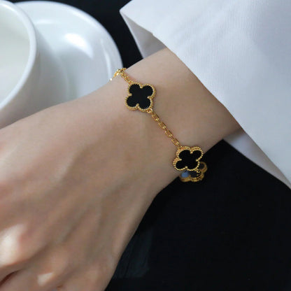 DIANA CLOVER  5 MOTIFS BLACK ONYX BRACELET