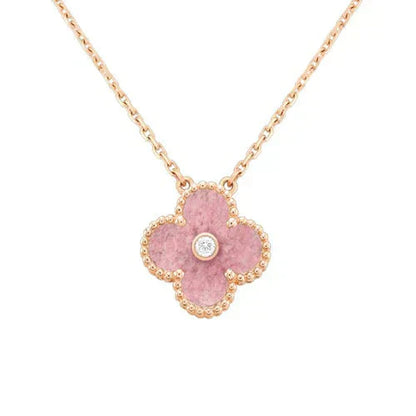 DIANA CLOVER 15MM DIAMOND RHODONITE NECKLACE