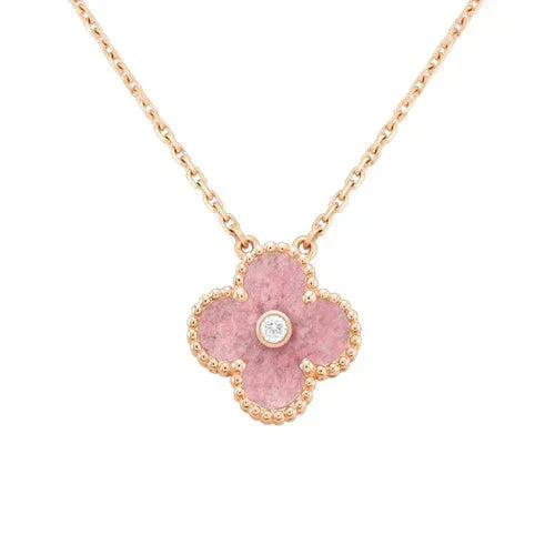 DIANA CLOVER 15MM DIAMOND RHODONITE NECKLACE