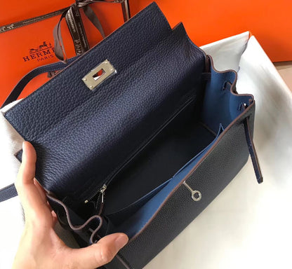 HM KELLY 28CM DARK BLUE TOGO LEATHER SILVER HARDWARE