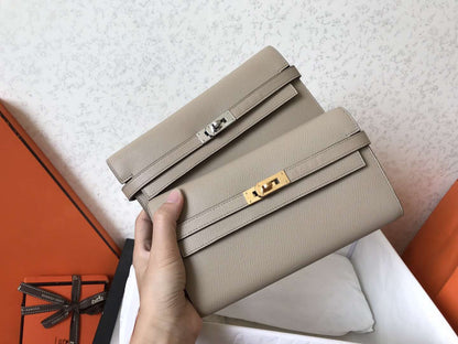 Kelly Long Wallet 20cm Grey Epsom Leather