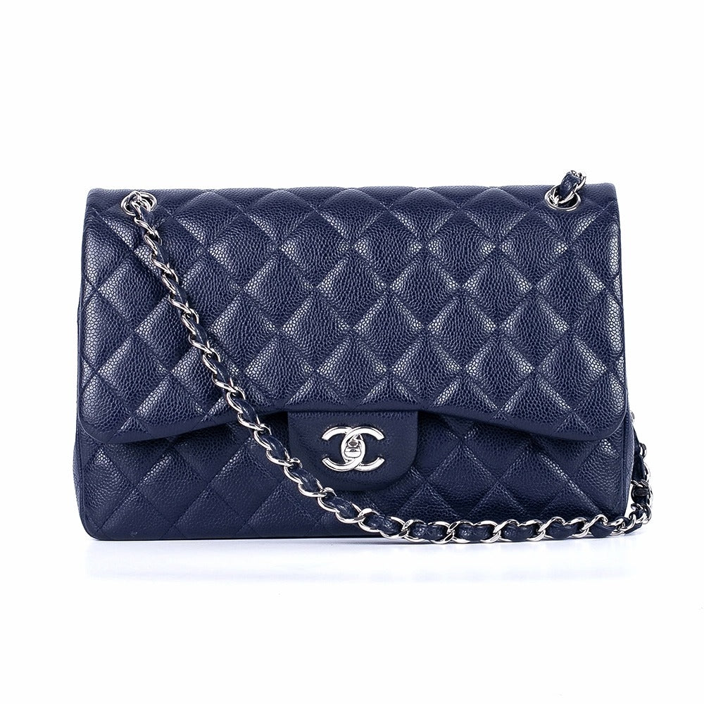 CC Classic Jumbo Navy Blue Lambskin Silver Hardware