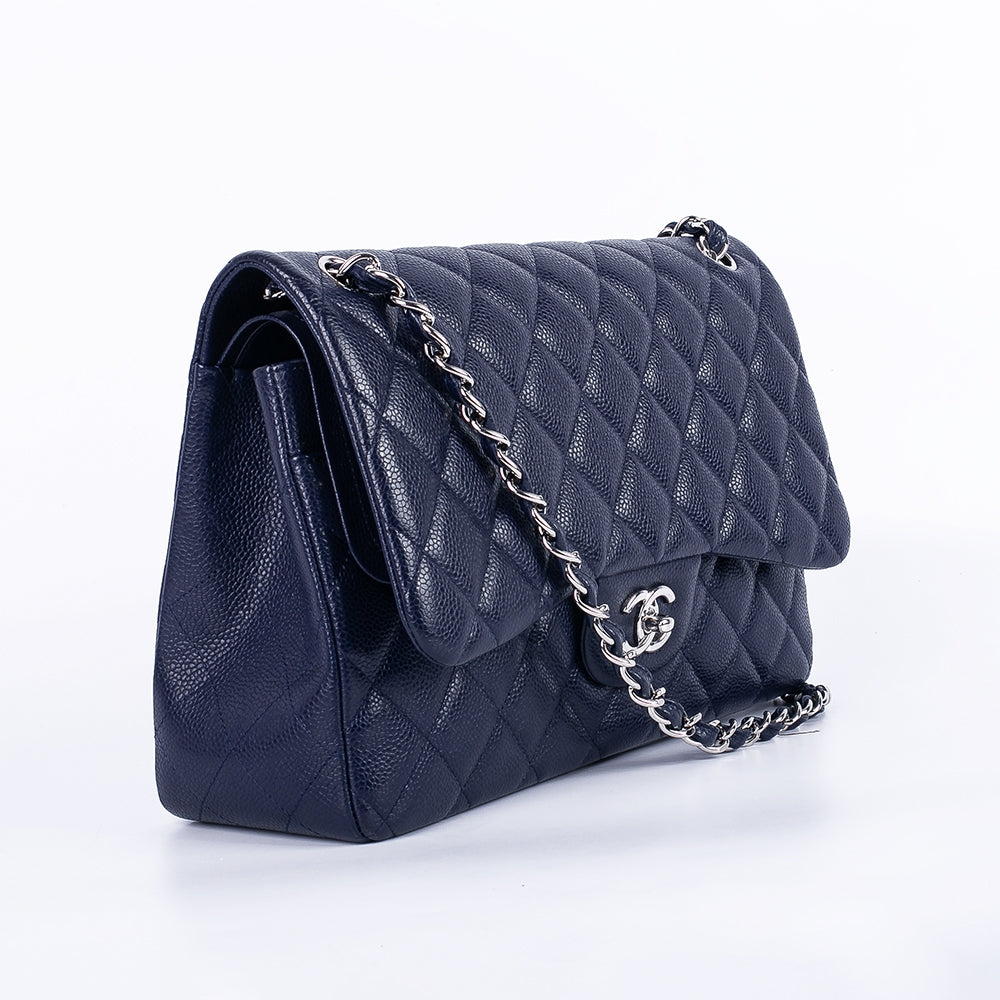 CC Classic Jumbo Navy Blue Lambskin Silver Hardware
