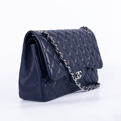 CC Classic Jumbo Navy Blue Lambskin Silver Hardware