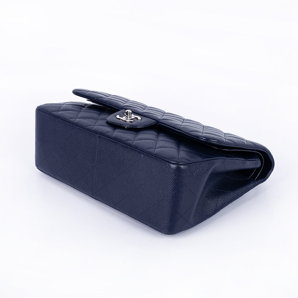 CC Classic Jumbo Navy Blue Lambskin Silver Hardware