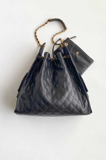 CC 25C Hobo Bag 42cm Black Grained Calfskin