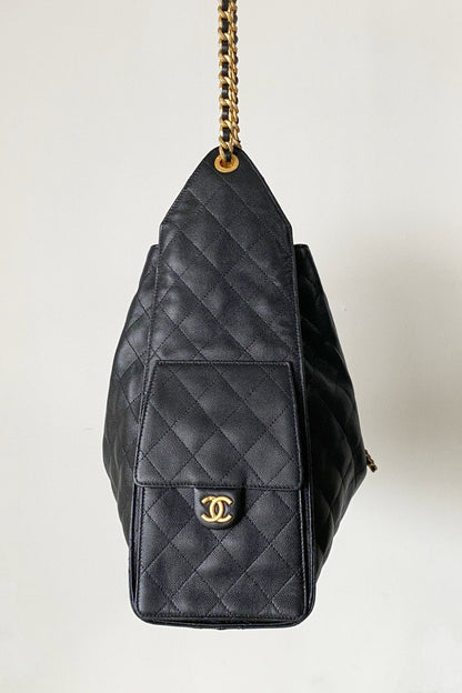 CC 25C Hobo Bag 42cm Black Grained Calfskin