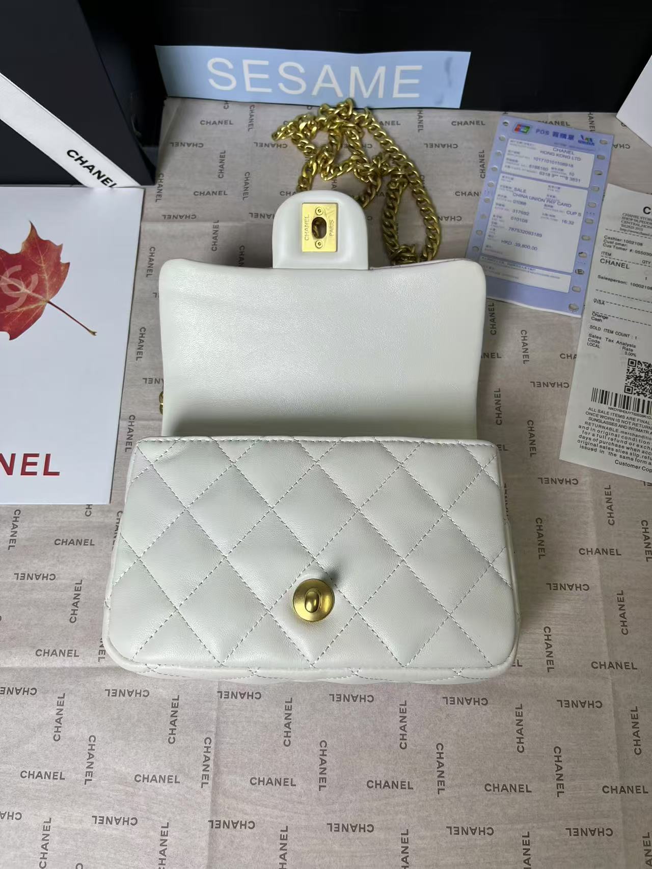 25C Mini Flap 19cm White Lambskin Gold Heart Hardware