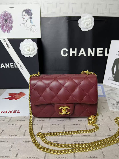 25C Mini Flap 19cm Burgundy Lambskin Gold Heart Hardware