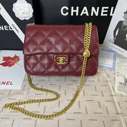 25C Mini Flap 24cm Burgundy Lambskin Gold Heart Hardware