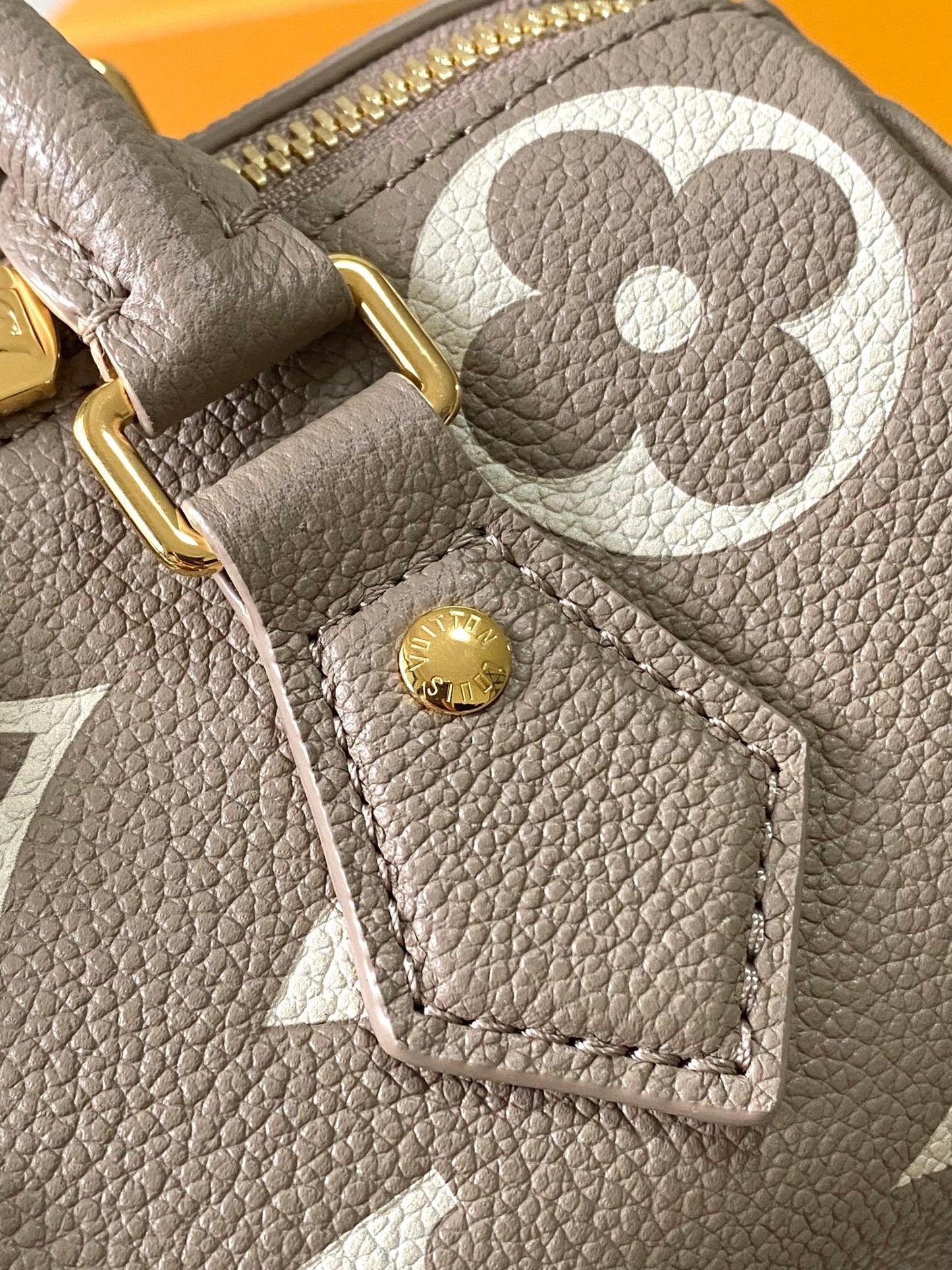 SPEEDY BANDOULI¨¨RE 20 IN TAUPE BROWN AND WHITE MONOGRAM EMPREINTE LEATHER