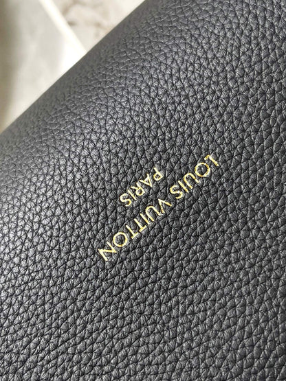 LOW KEY CABAS 47 IN BLACK GRAINED CALFSKIN GOLD BUCKLE