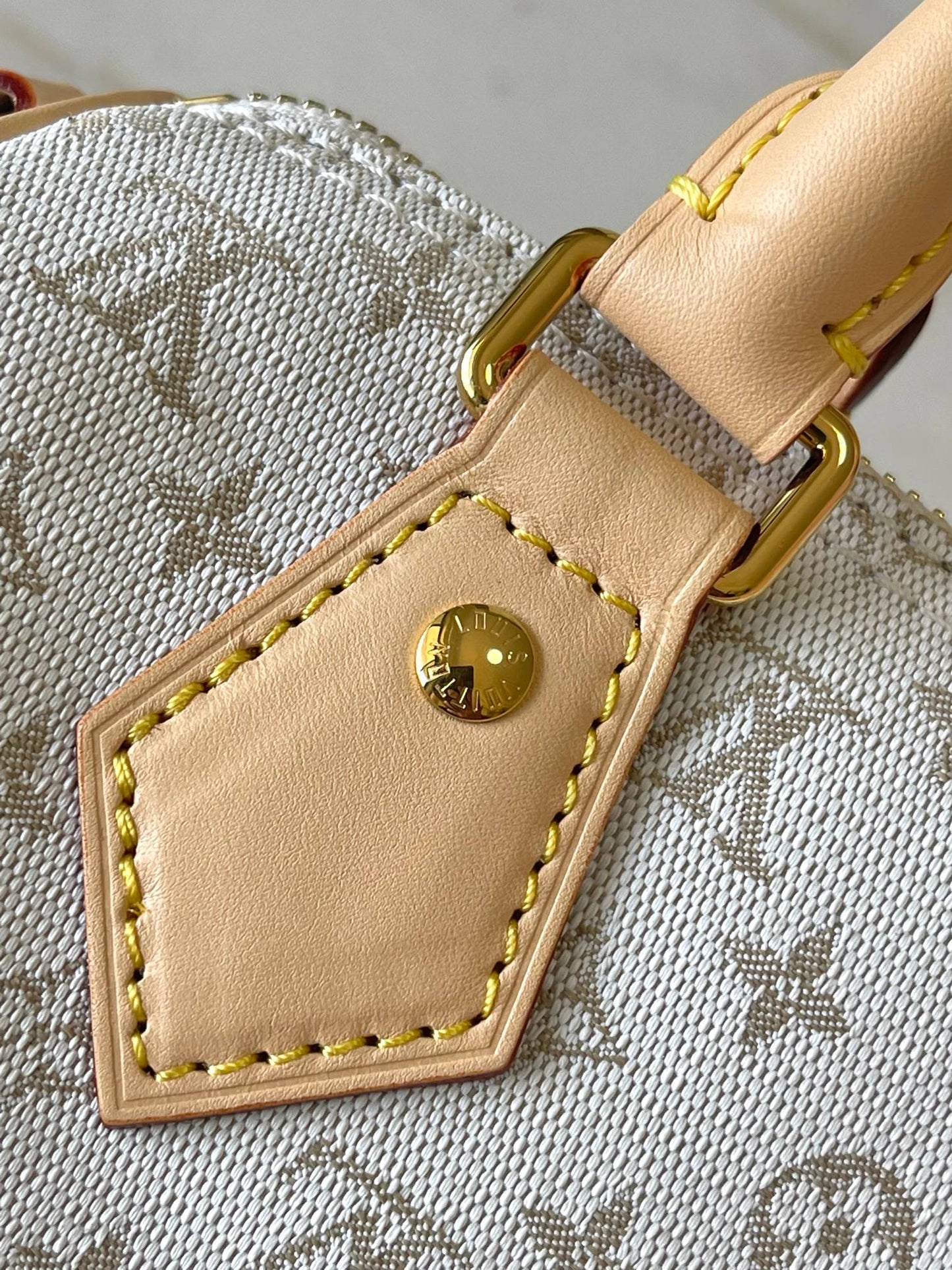 SPEEDY BANDOULI¨¨RE 20 IN WHITE MONOGRAM JACQUARD AND BEIGE CALFSKIN TRIM