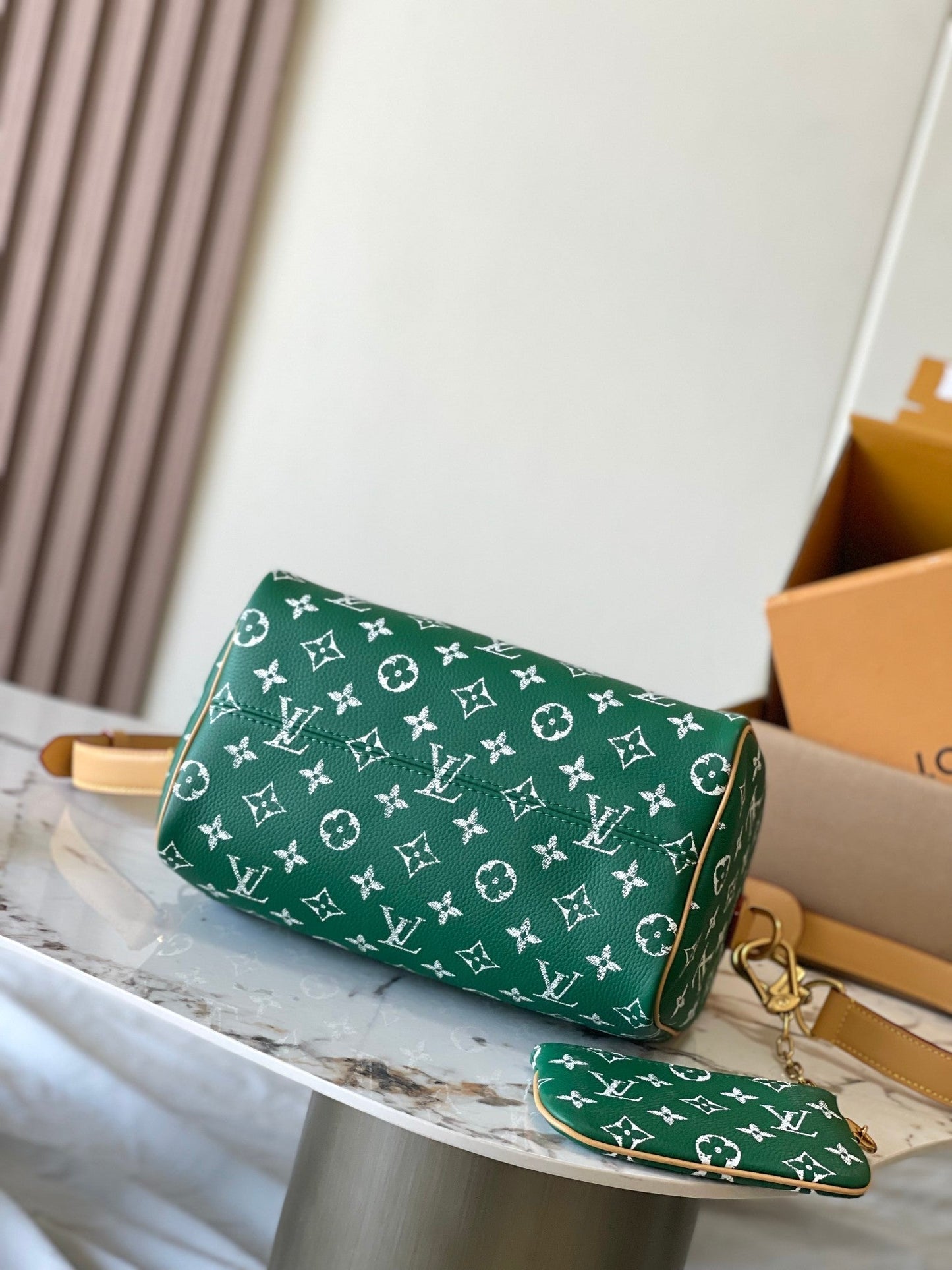 SPEEDY P9 BANDOULI¨¨RE 25 IN GREEN MONOGRAM CANVAS GOLD HARDWARE