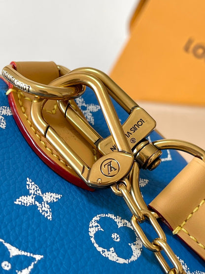 SPEEDY P9 BANDOULI¨¨RE 25 IN BLUE MONOGRAM CANVAS GOLD HARDWARE