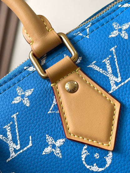SPEEDY P9 BANDOULI¨¨RE 25 IN BLUE MONOGRAM CANVAS GOLD HARDWARE