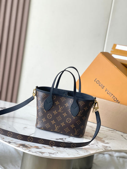 NEVERFULL BANDOULI¨¨RE INSIDE OUT BB 24 IN BROWN MONOGRAM CANVAS AND BLACK CALFSKIN