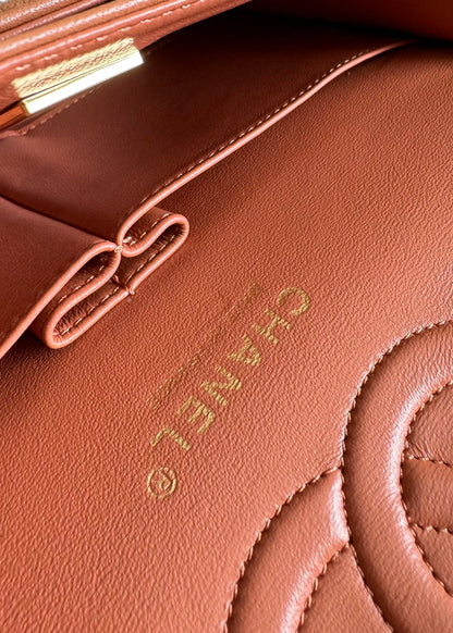 flap bag medium 25 brown lambskin gold hardware