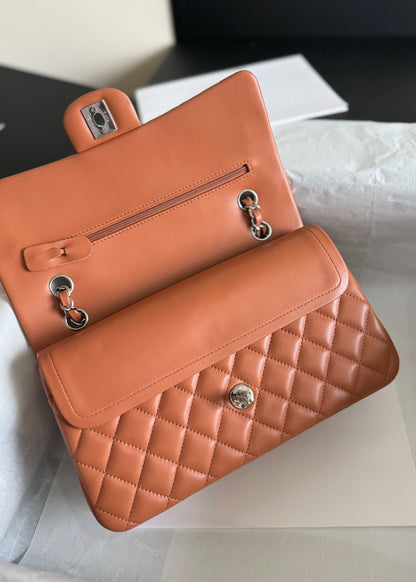 flap bag medium 25 brown lambskin silver hardware