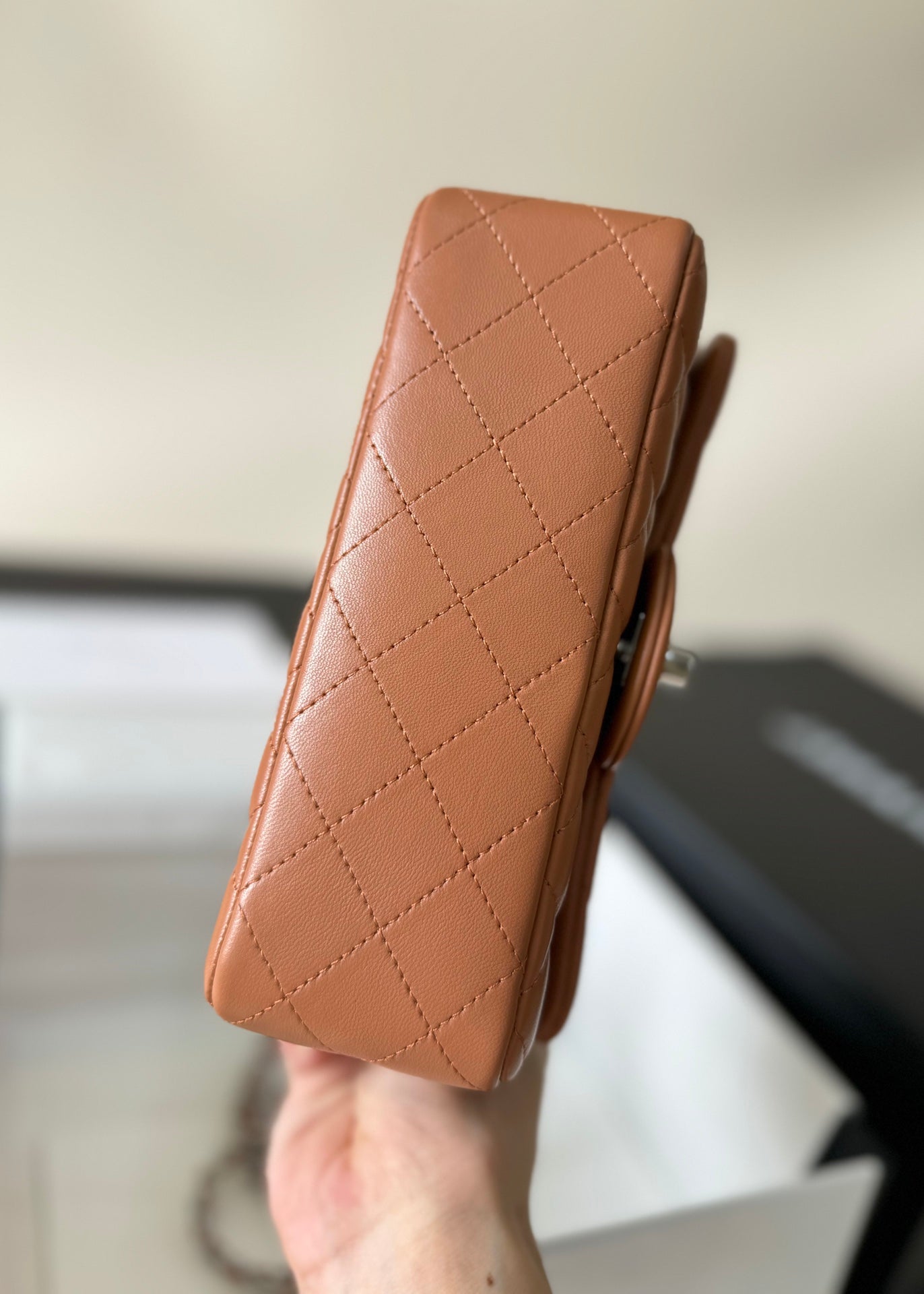 flap bag mini 20 brown lambskin silver hardware