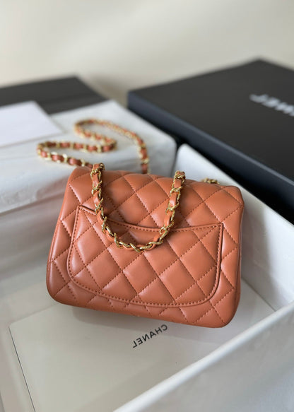 mini flap bag 17 brown lambskin gold hardware