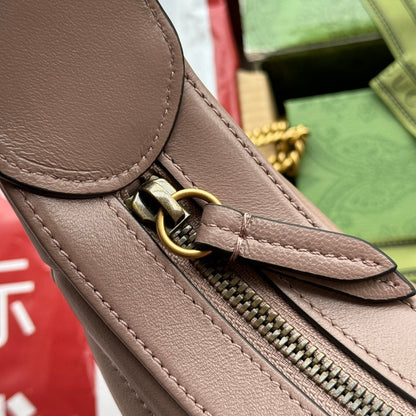 gg marmont half-moon shaped 21cm nude calfskin gold hardware