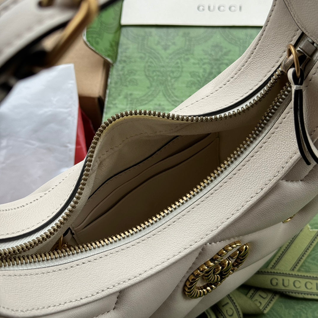 gg marmont half-moon shaped 21cm white calfskin gold hardware